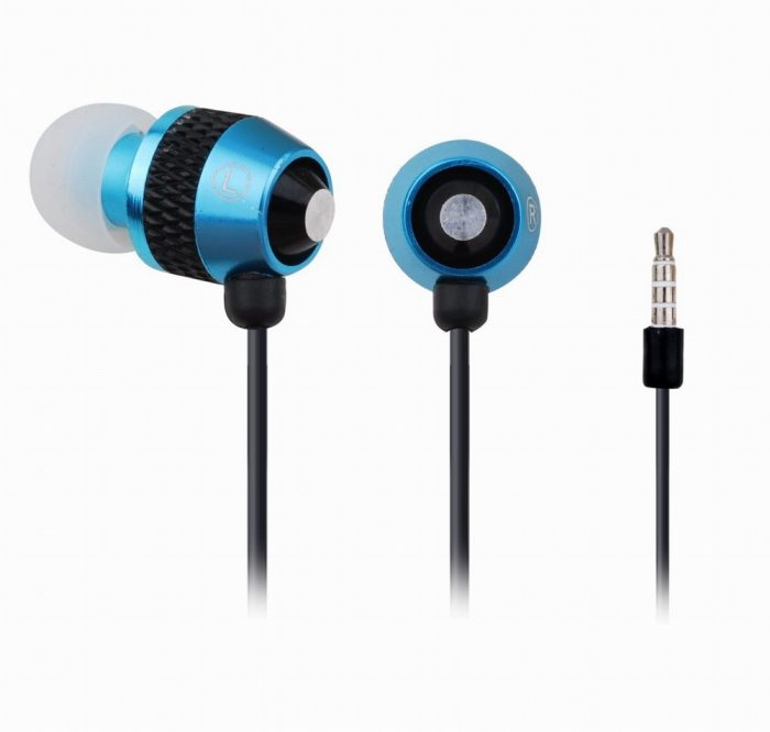 Metals oordopjes met microfoon en volume control , blauw