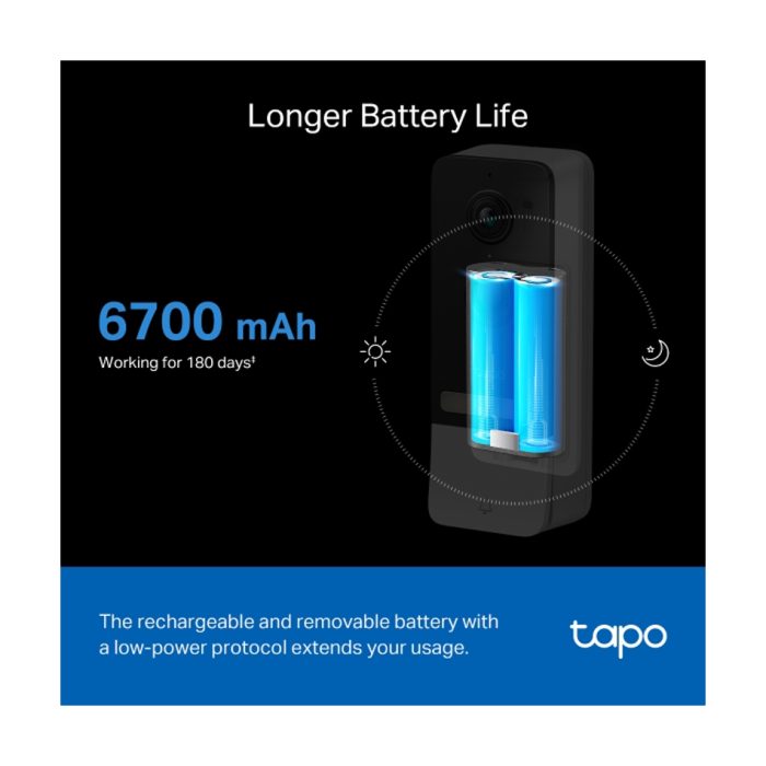 TP-Link Tapo Video Deurbel Wi-Fi | Camera Kit | Waterbestendig | Nachtzicht | 160° | Batterij | Wit - Afbeelding 6
