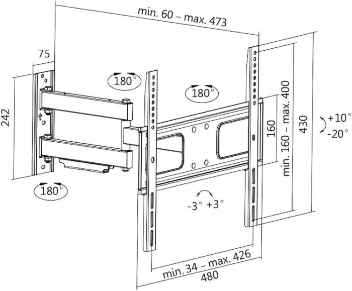 LogiLink BP0014 Full Motion TV Wall Mount | 32-55 inch - Afbeelding 3