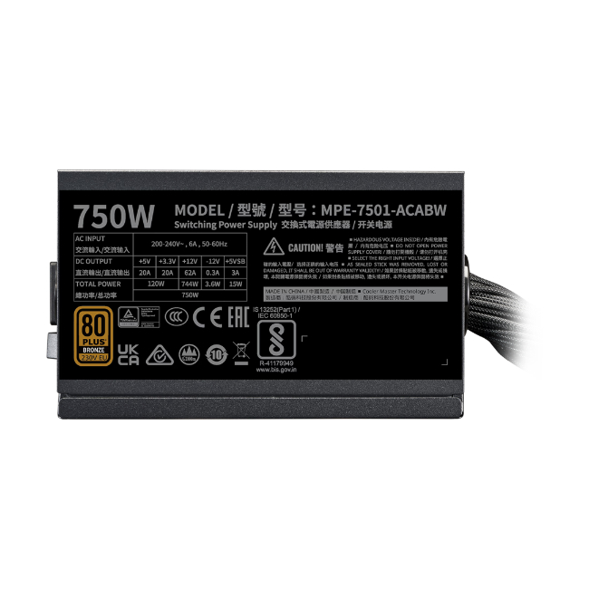 Cooler Master MWE Bronze 750 V3 | 80+ Bronze | 750W | ATX | Zwart - Afbeelding 3