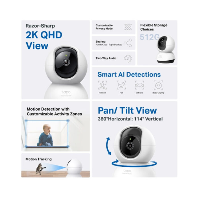 TP-Link TAPO C220| Pan/Tilt AI Camera | WiFi | 2K | 2-Wegs Audio | IR - Afbeelding 8