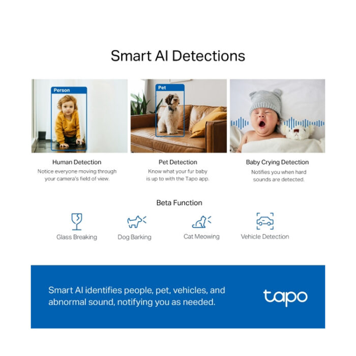 TP-Link TAPO C220| Pan/Tilt AI Camera | WiFi | 2K | 2-Wegs Audio | IR - Afbeelding 5