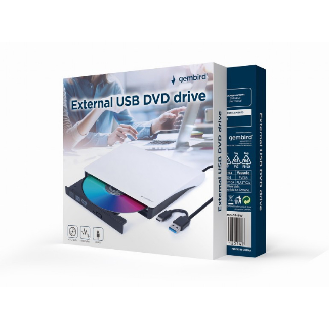 Gembird Externe USB CD/DVD Brander/Speler | Wit - Afbeelding 2