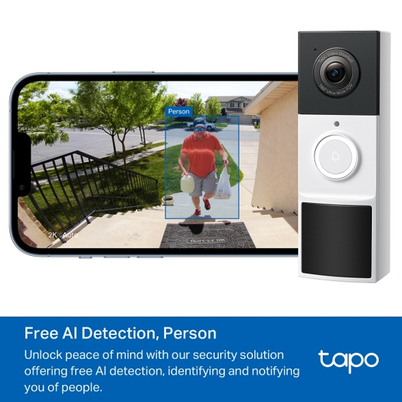 TP-Link Tapo D210 Videodeurbel | Wi-Fi | 2K 3MP | Waterbestendig | Nachtzicht | 160° | Batterij | Wit/Zwart - Afbeelding 5