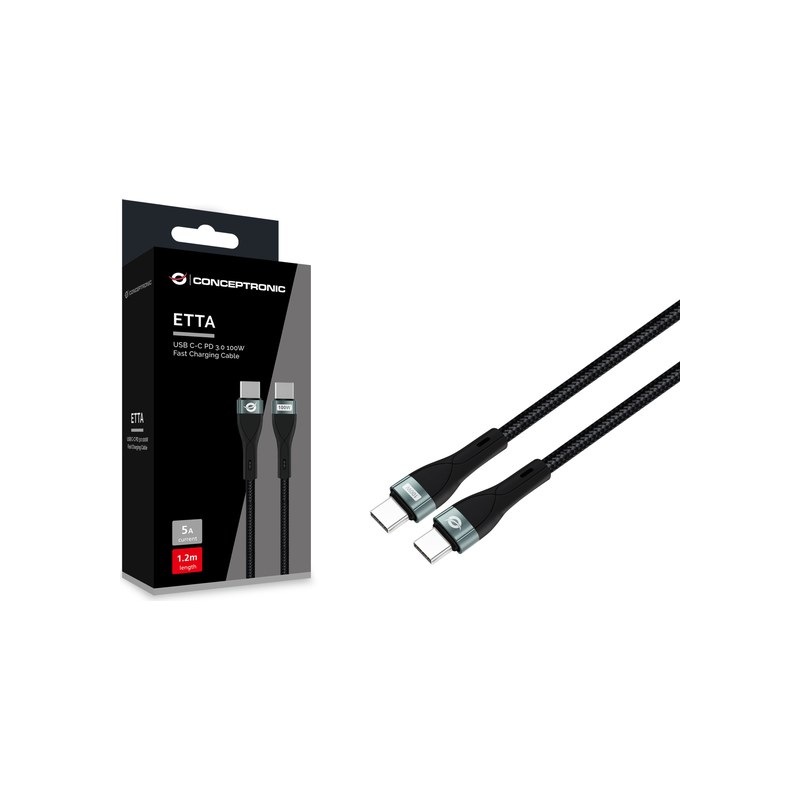 Conceptronic ETTA | USB-C naar USB-C | PD 3.0 100W | 120cm | Zwart - Afbeelding 3